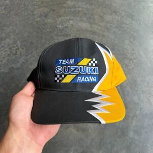 Vintage RARE Team Suzuki Racing Sharktooth Zig Zag Snapback Hat Cap OSFA